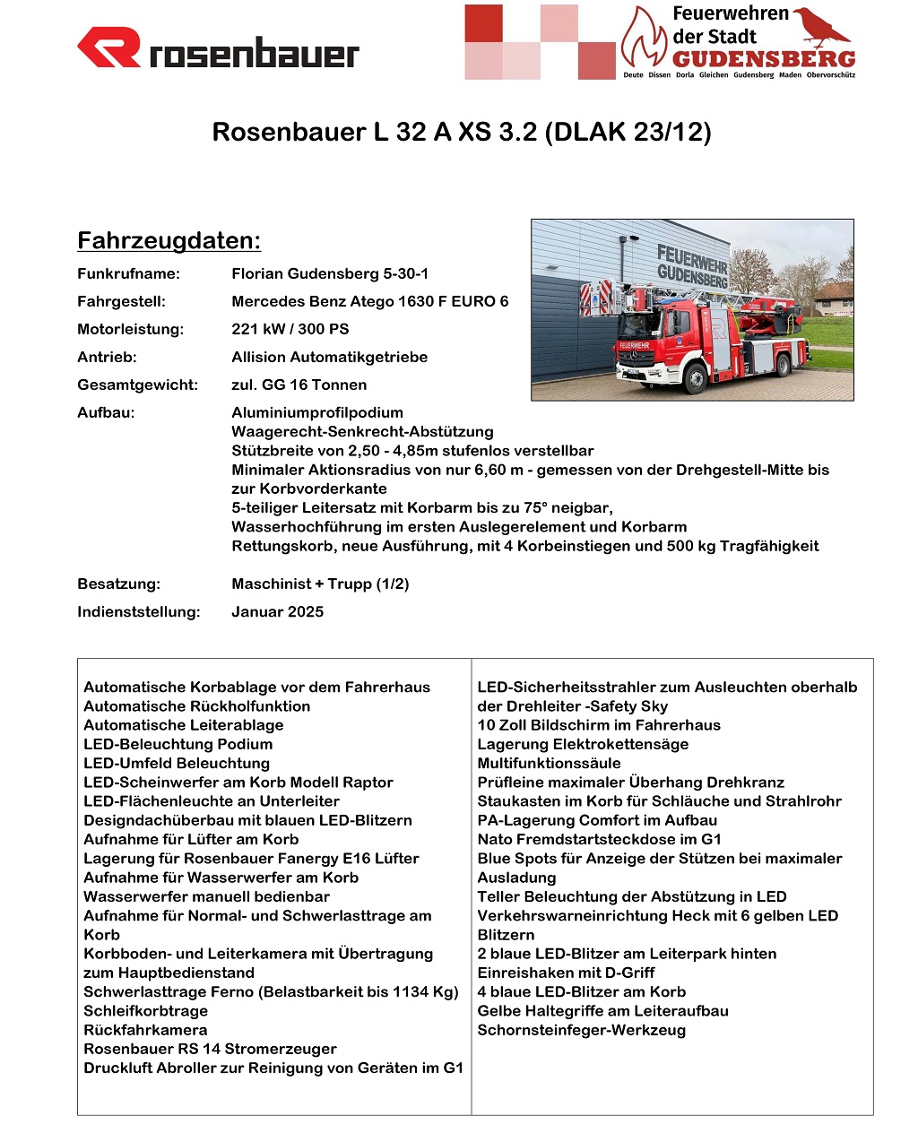 Fahrzeugdaten DLAK Rosenbauer